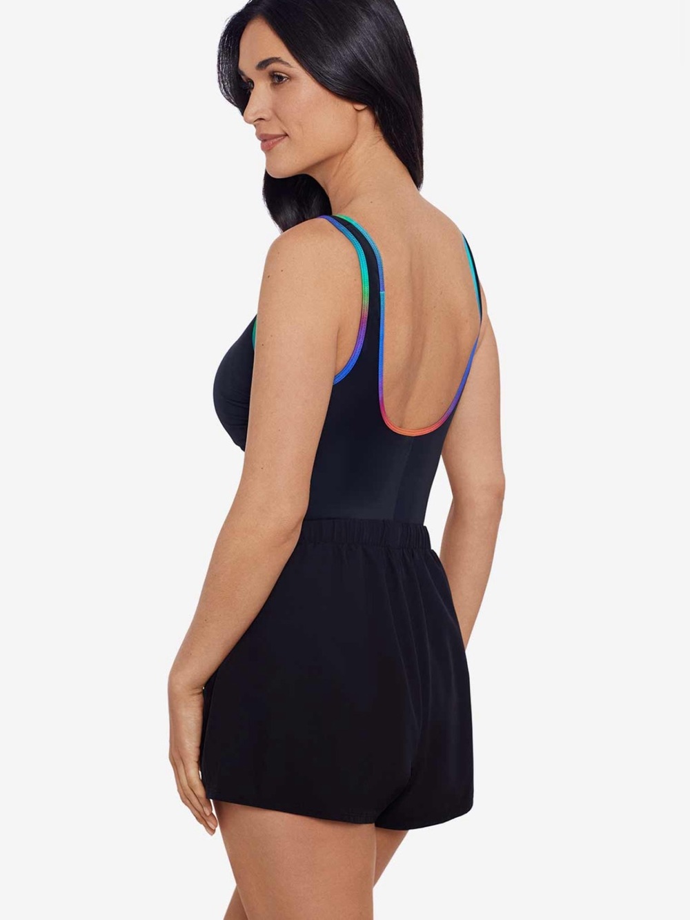 Mimi Flamingo Multi Color-Trim Sport Swimsuit (Black with Rainbow Trim) - Picture 2 of 6